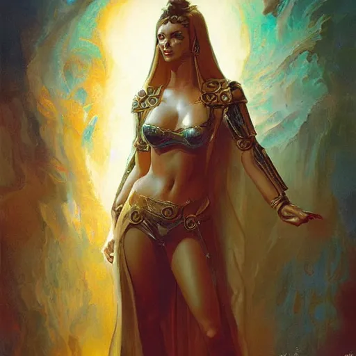 Prompt: seductive, clothed science fiction byzantine noble, by boris vallejo and greg rutkowski