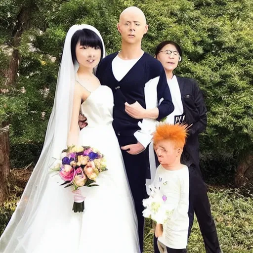 Prompt: saitama one punch man instagram couple's wedding photo shoot, perfect faces