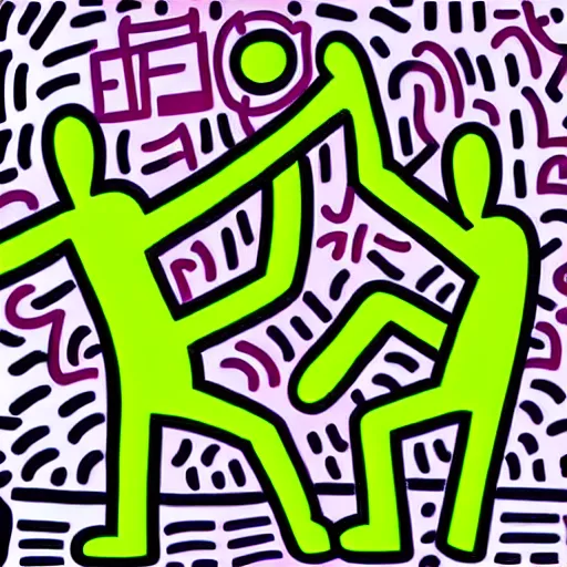 Image similar to mentor and student, digital art, keith haring style