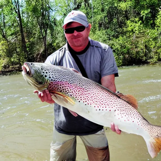 Prompt: mike ermantraut fighting another mike ermantraut holding a big trout fish big heads