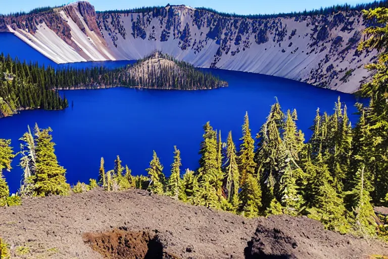 Prompt: crater lake, oregon, aerial view