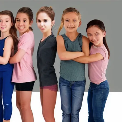 Image similar to 5 girls standing next to 5 boys and the girls are way stronger than the boys, realistic, picture