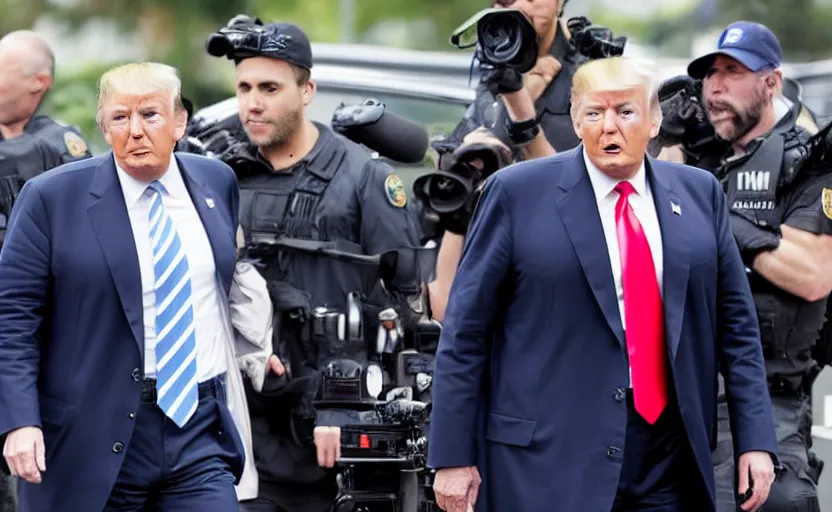 Image similar to Candid photo of Donald Trump arrested by FBI agents, Reuters, AP Press photo, long lens, sony a7s camera, 4K