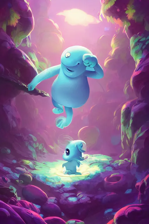 Image similar to smurf ghost creature animal sushi cristal very big eye roots cactus elemental flush of force nature micro world fluo fishscale, behance hd by jesper ejsing, by rhads, makoto shinkai and lois van baarle, ilya kuvshinov, rossdraws radiating a glowing aura global illumination ray tracing hdr