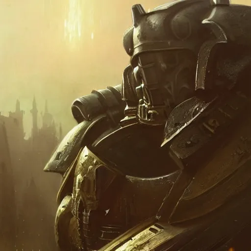 Prompt: closeup of a space marine, warhammer 4 0 k, dramatic lighting, castle background, gorgeous view, realistic, high detail, depth of field, lightrays, atmospheric, digital art, painted by greg rutkowski, painted by jeremy mann, painted by alphonse mucha, trending on artstation