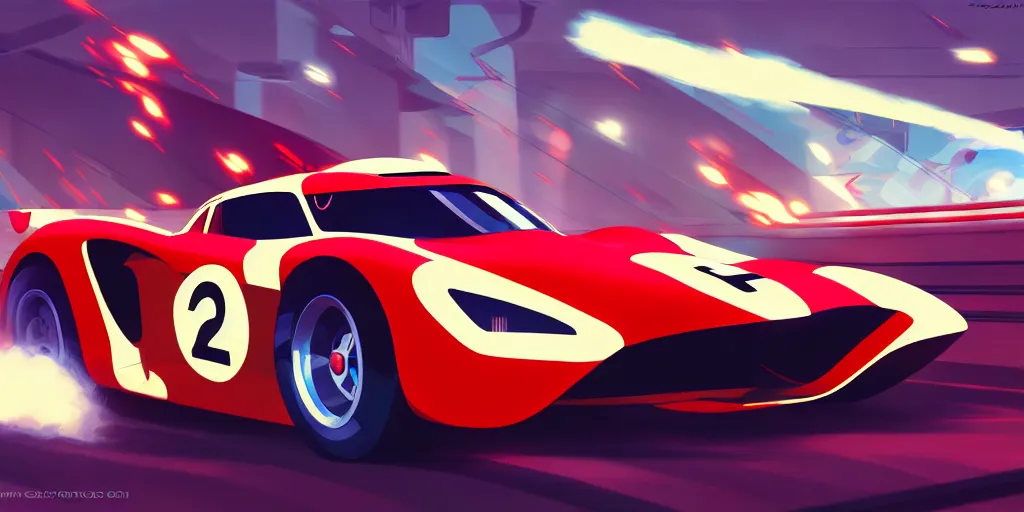 Prompt: speed racer!, racer - x!, sports car race, deep focus, anime, intricate, elegant, highly detailed, digital painting, artstation, concept art, matte, sharp focus, illustration