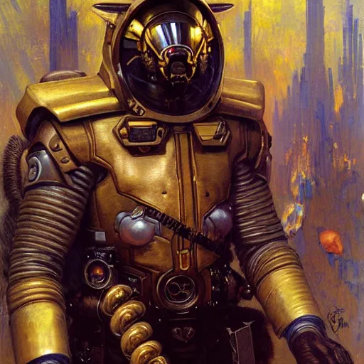 Image similar to portrait of a wolf in uniform as space priest. shadowrun furaffiniy cyberpunk fantasy highly detailed painting by gaston bussiere craig mullins jc leyendecker gustav klimt artgerm greg rutkowski john berkey, bergey, craig mullins, ruan jia, raymond swanland, jeremy mann, tom lovell, alex malveda