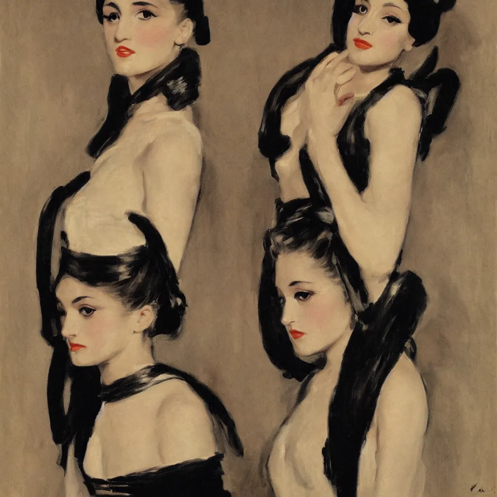 Image similar to portrait, sensual art deco depiction of ariana grande in a toga, black eyes, by john singer sargent