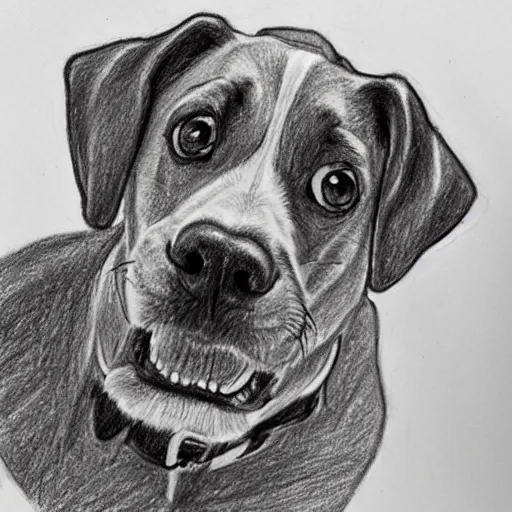 Image similar to a drawing of a surprised dog