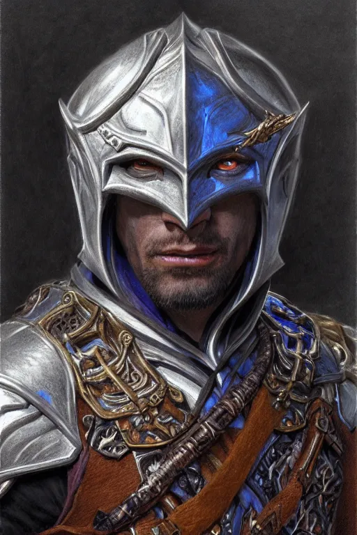 Image similar to head and shoulders portrait of an eldrich knight, drow, dark elf, shadar kai, breastplate, magical, male, high fantasy, d & d, by donato giancola, face details, extremely detailed, digital illustration
