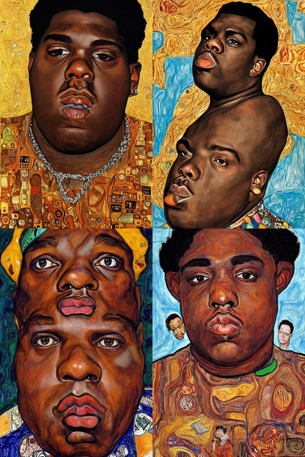 Prompt: a fuul body portrait of biggie smalls in style of egon schiele and gustav klimt, boho chic!!, masterpiece, hyperdetailed, complex, intricate, 4 k, trending on artstation