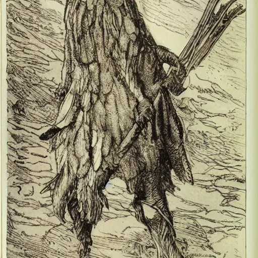 Image similar to pheasant holding a sword, swamp, by Auguste Rodin, by Irving Penn, illustrations by irish fairy tales james stephens arthur rackham, fairy tale illustrations, illustrations by Stephen Reid, Old School FRP, matt morrow art, old school dungeons and dragons