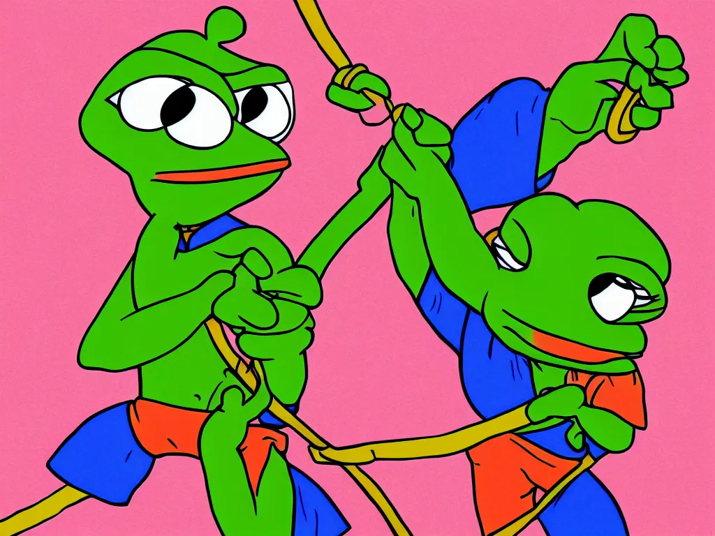 Image similar to illustration of a pepe the frogs with a whip, stunning scene, perfect face, bright colors, 4 k resolution, trending on artstation