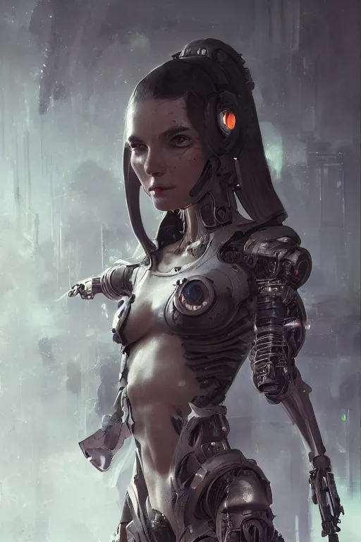 Image similar to a cyborg demon girl, flawless symmetrical pretty cute face, greg rutkowski, 8 k, shallow depth of field, intricate detail, concept art,