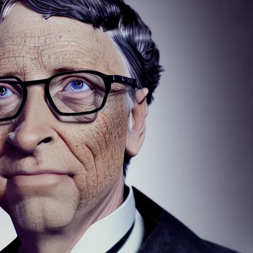 Image similar to Bill Gates posing in gothic victorian dress, artstation trending portrait, hyper-realistic eyes, sharp focus, 4k HD wallpaper