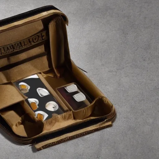 Prompt: A condom survival kit designed by LeonardoDaVinci, patent style