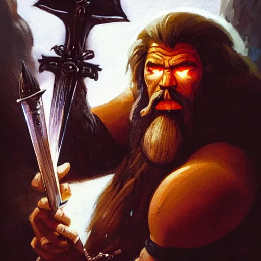 Image similar to head and shoulders portrait of a black helmed fire giant with a beard of fire and a giant sword, d & d, fantasy, greg rutkowski, frank frazetta, alexandre chaudret, boris vallejo, michael whelan, miro petrov, hr giger, magali villeneuve, donato giancola