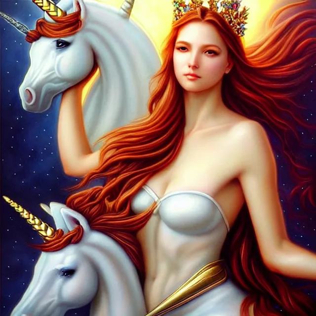 Prompt: beautiful!! unicorn queen artgerm anne stokes highly detailed 8 k hdr smooth sharp focus high resolution award - winning photo photorealistic