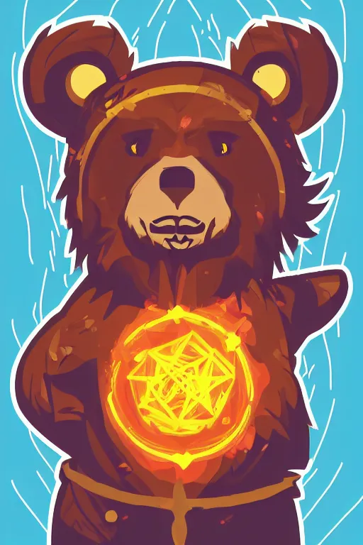 Image similar to Portrait of a bear that is a wizard casting a spell , wizard, medieval, sticker, colorful, casting epic spell, magic the gathering artwork, D&D, fantasy, artstation, heroic pose, illustration, highly detailed, simple, smooth and clean vector curves, no jagged lines, vector art, smooth
