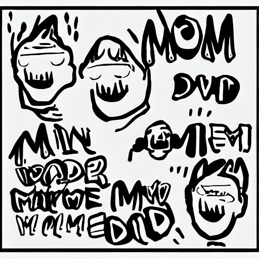 Image similar to mom dad me and my friend, a cenobite, childish, lively, freely, scribbles, doodles