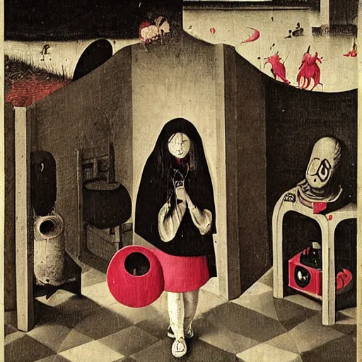 Prompt: Yume Nikki by Hieronymous Bosch