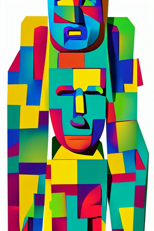 Image similar to cubist moai statue cutout digital illustration cartoon colorful beeple