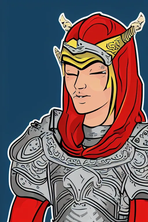 Prompt: Portrait of a lian in a medieval armor, knight, medieval, sticker, colorful, illustration, highly detailed, simple, smooth and clean vector curves, no jagged lines, vector art, smooth