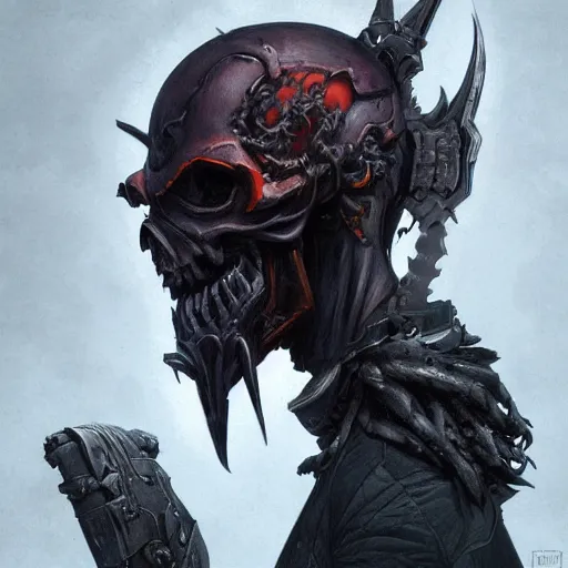 Prompt: dark fantasy character portrait of Reaper from Overwatch, wearing skull mask, dystopian mood, intricate, wild, highly detailed, digital painting, artstation, upper body, concept art, smooth, sharp focus, illustration, art by artgerm and greg rutkowski and alphonse mucha