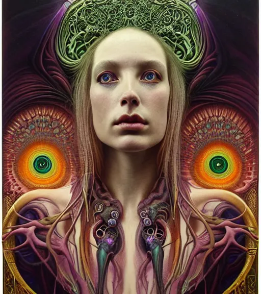 Image similar to detailed realistic beautiful young groovypunk queen of andromeda galaxy in full regal attire. face portrait. art nouveau, symbolist, visionary, baroque, giant fractal details. horizontal symmetry by zdzisław beksinski, iris van herpen, raymond swanland and alphonse mucha. highly detailed, hyper - real, beautiful