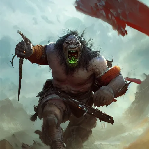 Image similar to orc on battlefield, by stanley artgerm lau, wlop, rossdraws, james jean, andrei riabovitchev, marc simonetti, yoshitaka amano, artstation, cgsociety,