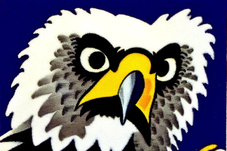 Prompt: harpy eagle sticker, carl barks, pointillism