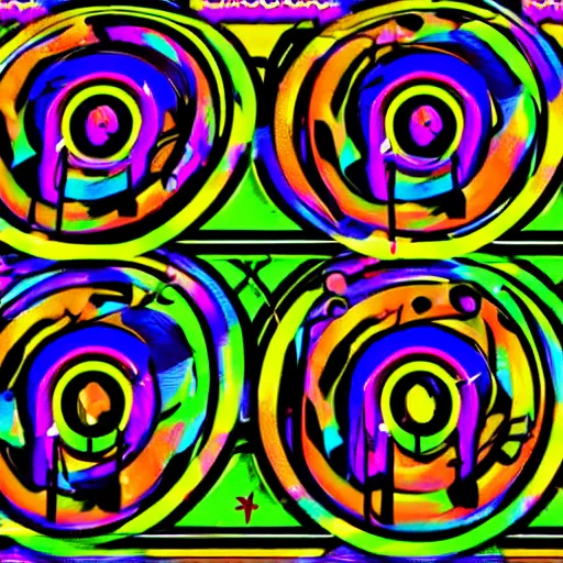 Image similar to acid house music rave graphics psychedelic illustration smiley ecstasy dnb jungle pill graffiti detailed