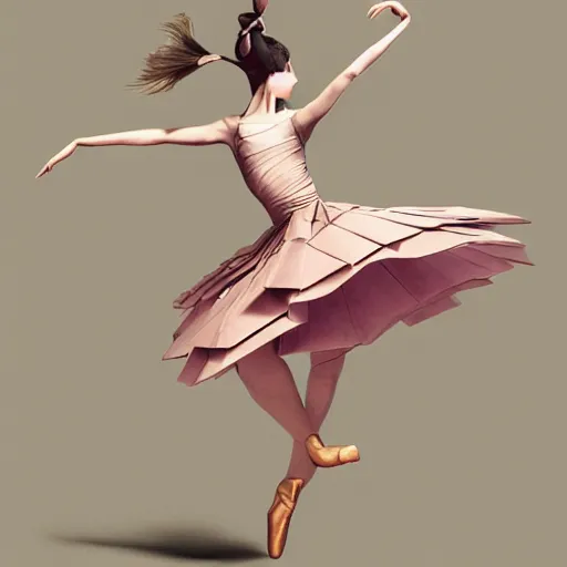 Image similar to 3 / 4 view of a ballerinal wearing an origami dress, ground - level medium shot, elegant, by eiko ishioka, givenchy, edgar degas, h. m. kaluta, by peter mohrbacher, centered, fresh colors, origami, fashion, detailed illustration, vogue, high depth of field, japanese, reallusion character creator