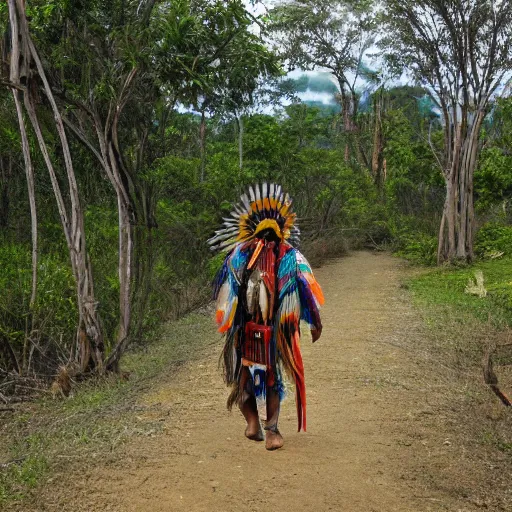 Prompt: native american indigenous man wearing traditional clothing, walking to the right, png