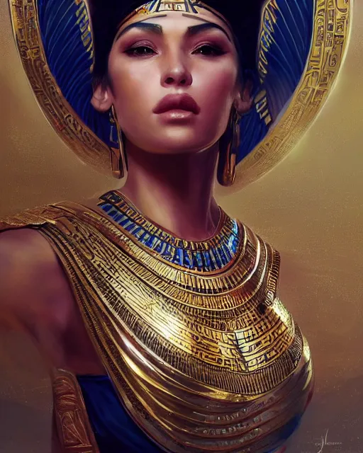 Image similar to Jessica Kahawaty as a beautiful egyptian princess, gorgeous, portrait, powerful, intricate, beautiful, masterpiece, elegant, volumetric lighting, back lighting, dramatic lighting, highly detailed, artstation, sharp focus, illustration, Artgerm, Jean-Léon Gérôme , ruan jia