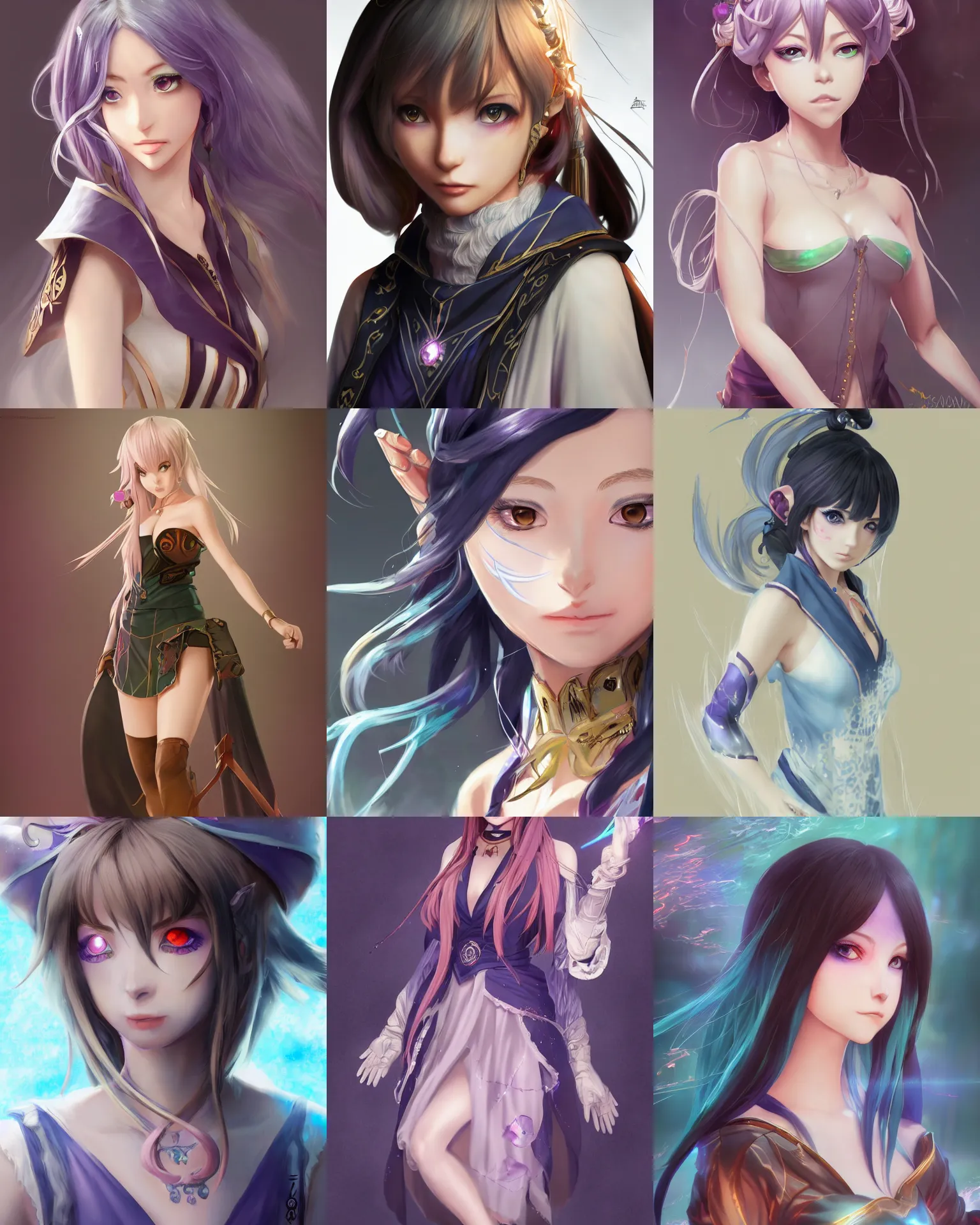 Prompt: A beautiful sorceress, official Genshin Impact character concept, anime, kawaii, photorealism, by Artgerm, Makoto Shinkai, and Sakimichan, professional character designer, trending on Artstation, deviantart, highly detailed, cgsociety