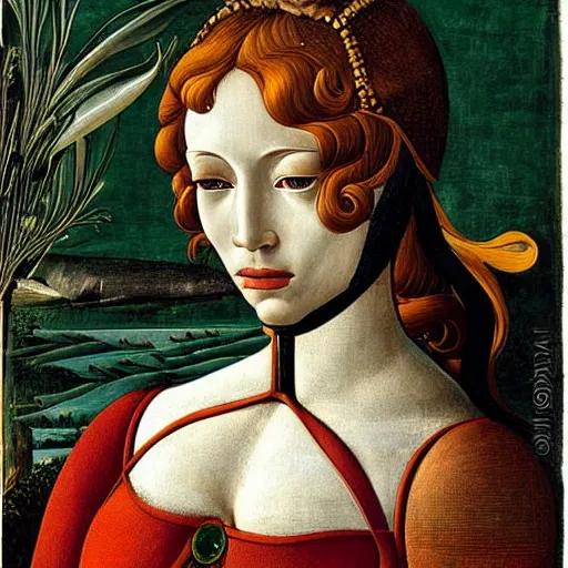 Image similar to a portrait of a female android by sandro botticelli