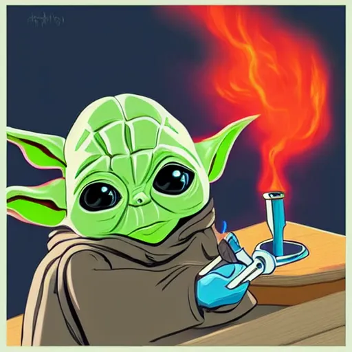 Prompt: digital illustion of baby yoda in a grateful dead hooded sweatshirt, smoking a hookah, deviantArt, artstation, artstation hq, hd, 4k resolution