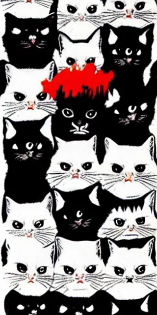 Image similar to Movie poster for a horror film about cats in goth clothes, 1985