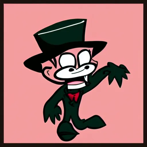 Image similar to a small vampire with a top hat in the style of chad moldenhauer, cuphead, 8 0's style