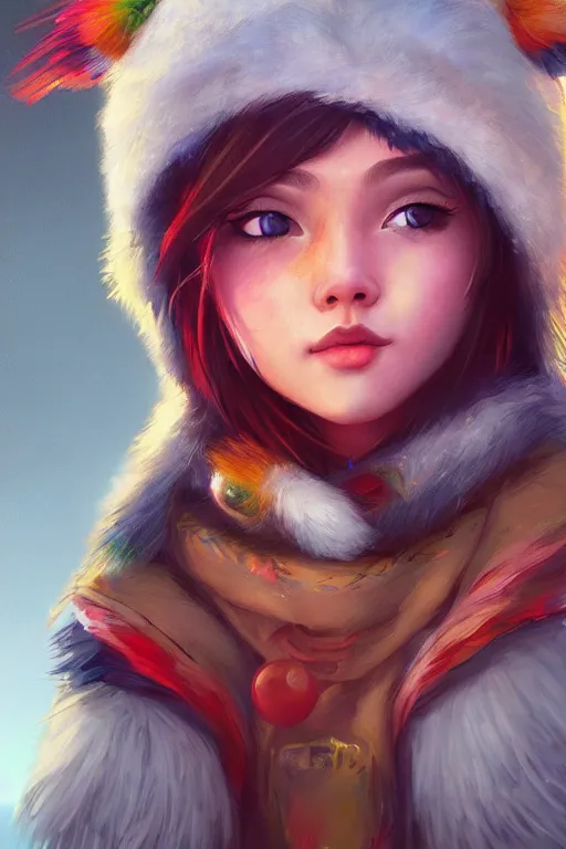 Image similar to cute eskimo girl, vivid colors, high details, cinematic, 8k resolution, beautiful detailed, photorealistic, digital painting, artstation, concept art, smooth, sharp focus, illustration, fantasy background, artstation trending, octane render, unreal engine