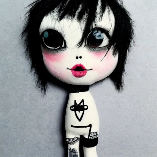 Image similar to Cute emo doll, black line art, in style of Tim Burton