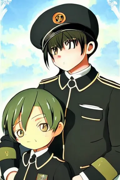 Image similar to beautiful little boy in nazi male uniform posing with an jew. made in abyss art style, sharps focus, cute detailed artwork, anatomically correct, ilya kuvshinov, reflection, perfect composition, wallpaper mobile, digital art, detailed anime soft face, symmetrical face, western comic, illustration, realistic, smooth, lois van baarle, soft details, illumination