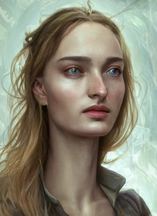 Image similar to Beautiful portrait of Daria Strokous, extreme closeup, physically accurate, moody dynamic lighting, very very intricate, very very elegant, highly detailed, digital painting, artstation, HR GIGER, Hieronymus Bosch, Francis Bacon, concept art, smooth, very beautiful, sharp focus, illustration, art by artgerm and greg rutkowski and alphonse mucha