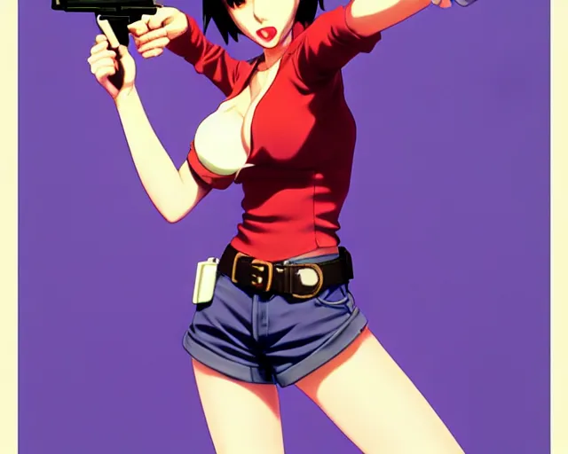 Image similar to faye valentine holding a gun | very very anime!!!, fine - face, audrey plaza, realistic shaded perfect face, fine details. anime. realistic shaded lighting poster by ilya kuvshinov katsuhiro otomo ghost - in - the - cowboy bebop, shell, magali villeneuve, artgerm, jeremy lipkin and michael garmash and rob rey