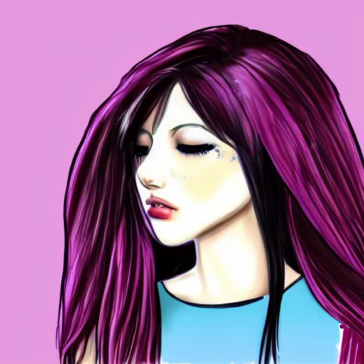 Image similar to 2000's scene emo beautiful girl drawing on tablet