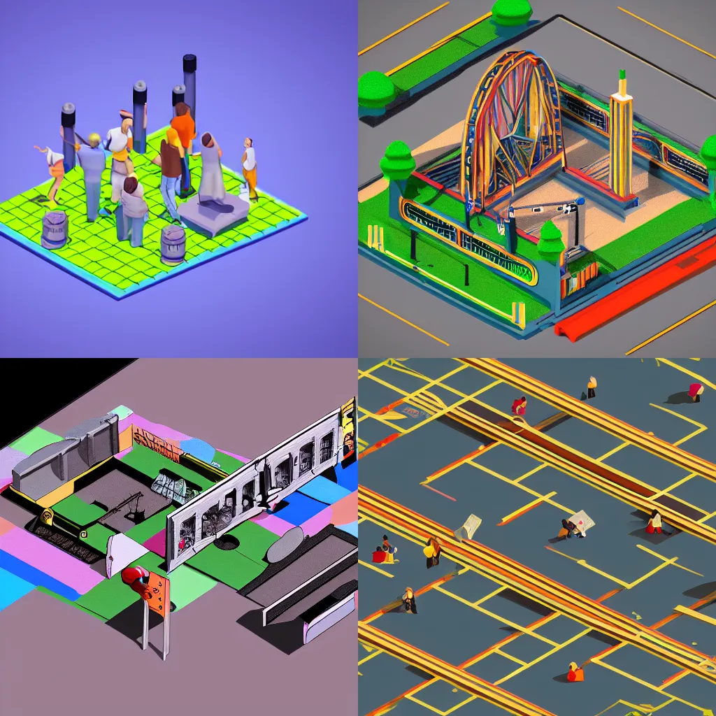 Prompt: isometric amusement part, tilt-shift, concept art