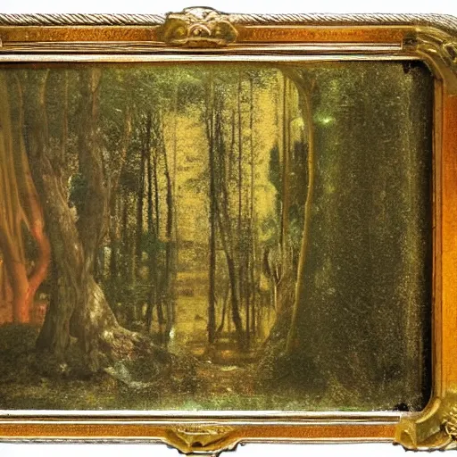 Image similar to a beautiful forest made of ivory and gold, daguerreotype by pontormo, by gustave moreau, by Bosch, art noveau, highly detailed, strong lights, liminal, eerie, Bright pastel colors