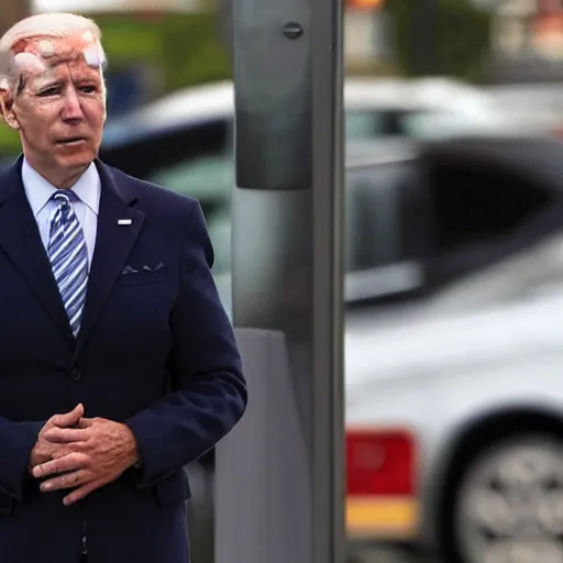 Image similar to joe biden is lost and standing in a 7 - 1 1 parking lot at 2 am looking confused