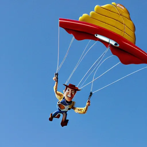 Prompt: woody from toy story skydiving